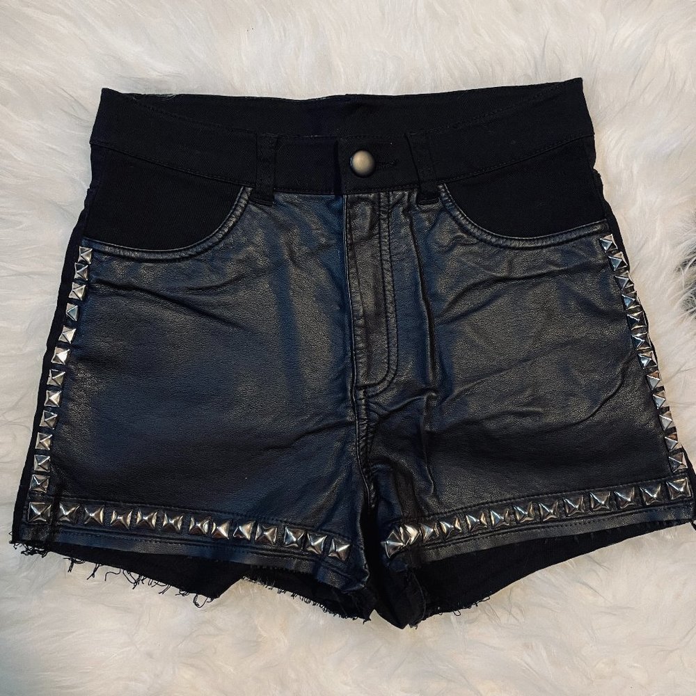 Vegan Leather & Denim Studded H&M Short sz 2/4